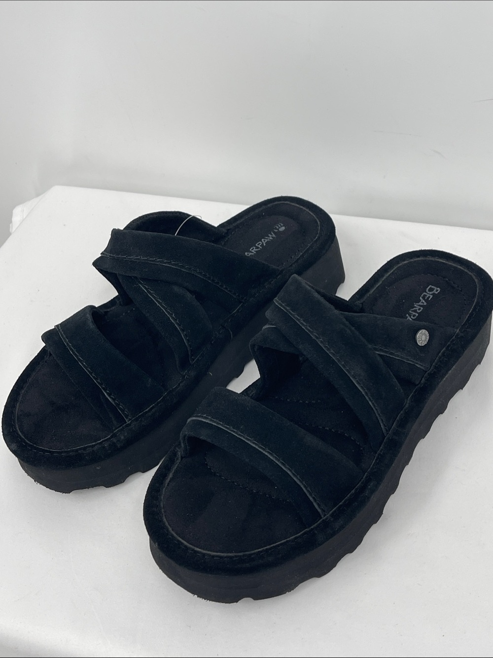 BEAR PAW Black Suede Platform Slide Sandals WOMENS SIZE 42 NWT - Picture 2 of 7